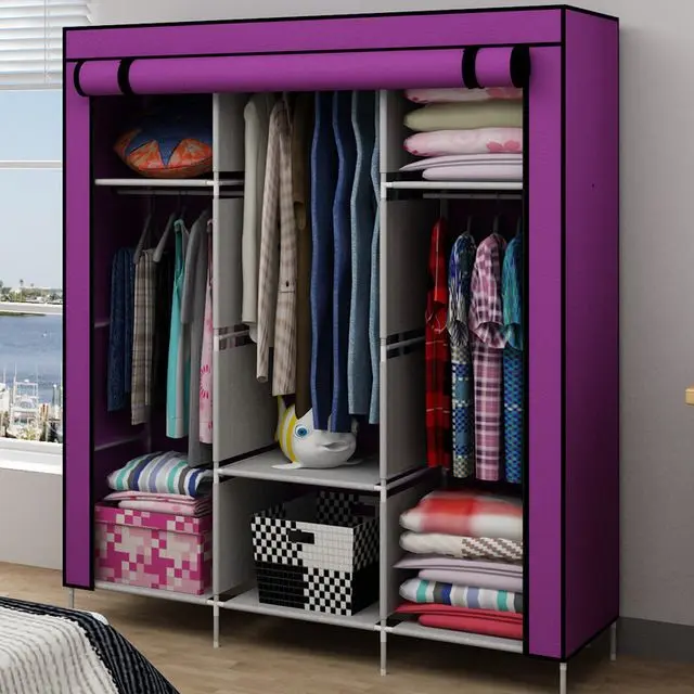 3 Column Wooden Frame Wardrobe